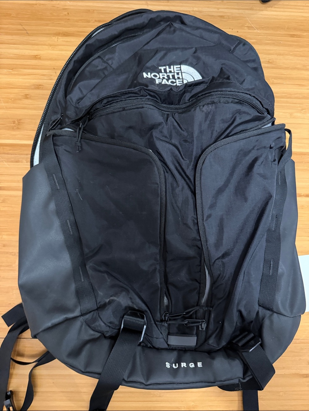The North Face Surge Black Backpack with Front Organizer